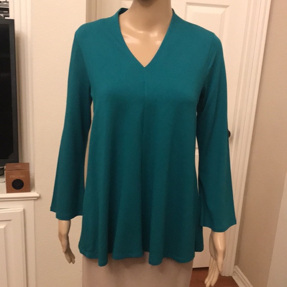 Eileen Fisher Teal Viscose Jersey V Neck Tunic Top SZ XS - Picture 4 of 4